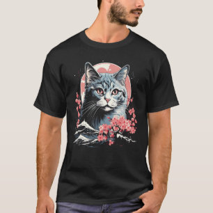 Kirschblüten-Katze Japanische Kunst Kätzchen T-Shirt