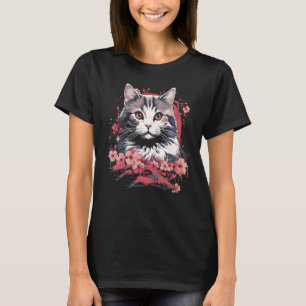 Kirschblüten-Katze Japanische Kunst Katzenliebhabe T-Shirt