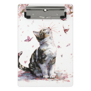 Kirschblüten-Katze und Schmetterlinge (10) Mini Klemmbrett