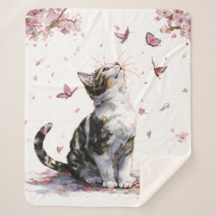 Kirschblüten-Katze und Schmetterlinge (10) Sherpadecke