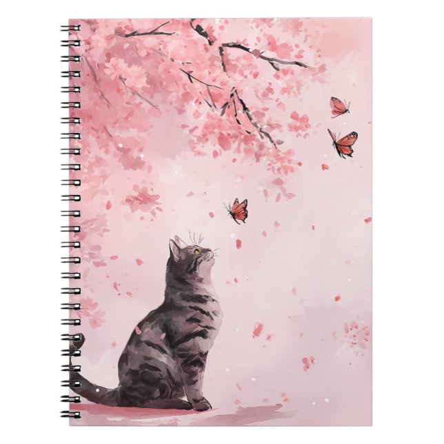 Kirschblüten-Katze und Schmetterlinge (12) Notizblock (Vorderseite)