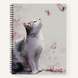 Kirschblüten-Katze und Schmetterlinge (13) Notizbuch
