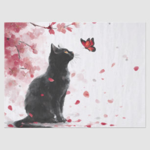 Kirschblüten-Katze und Schmetterlinge (14) Seidenpapier
