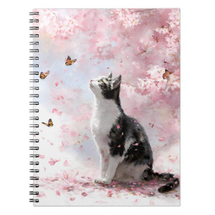 Kirschblüten-Katze und Schmetterlinge (1) Notizblock