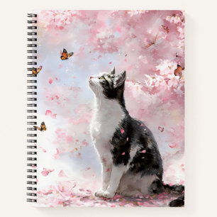 Kirschblüten-Katze und Schmetterlinge (1) Notizbuch