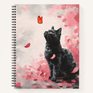 Kirschblüten-Katze und Schmetterlinge (3) Notizbuch