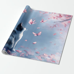 Kirschblüten-Katze und Schmetterlinge (4) Geschenkpapier