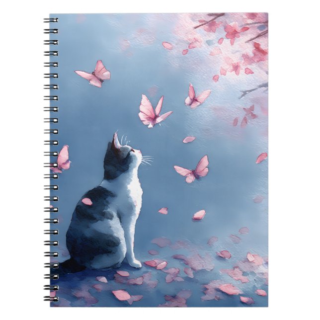 Kirschblüten-Katze und Schmetterlinge (4) Notizblock (Vorderseite)