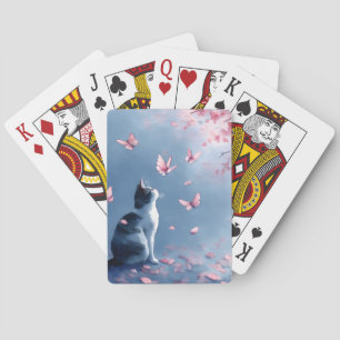 Kirschblüten-Katze und Schmetterlinge (4) Spielkarten