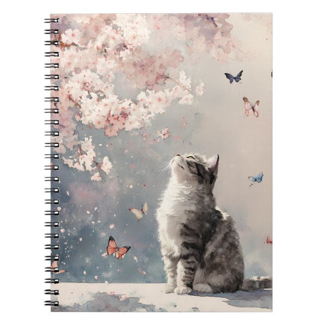 Kirschblüten-Katze und Schmetterlinge (6) Notizblock (Vorderseite)