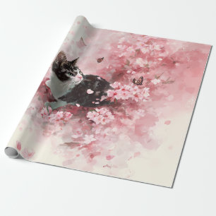 Kirschblüten-Katze und Schmetterlinge (8) Geschenkpapier