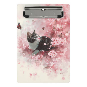Kirschblüten-Katze und Schmetterlinge (8) Mini Klemmbrett