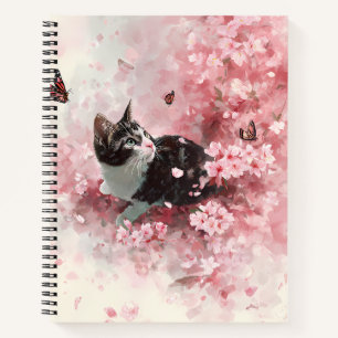 Kirschblüten-Katze und Schmetterlinge (8) Notizbuch