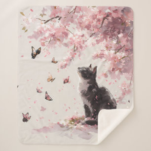 Kirschblüten-Katze und Schmetterlinge (9) Sherpadecke