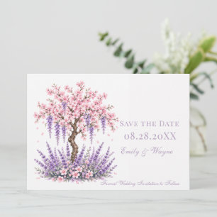 Kirschblüten-Lavendel-Baum-Hochzeit Save The Date