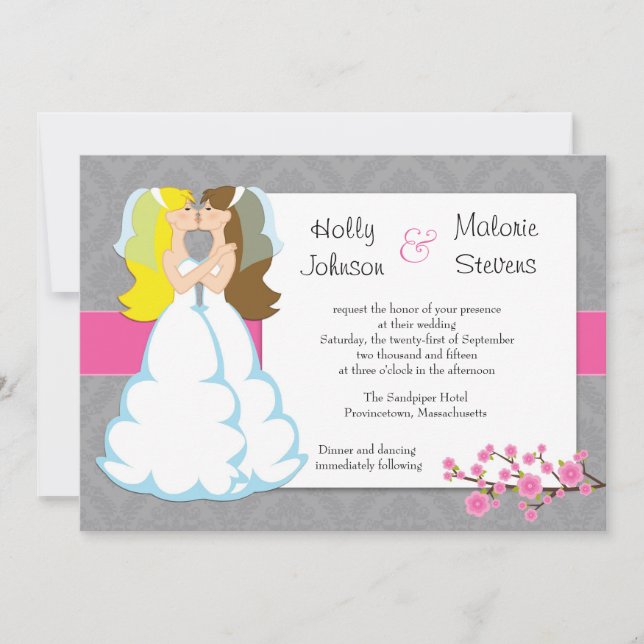 Kirschblüten-lesbische Hochzeits-Einladung Einladung (Vorderseite)