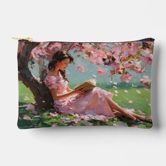 Kirschblüten-Lesemädchen-Tasche Zubehörtasche (Vorderseite)