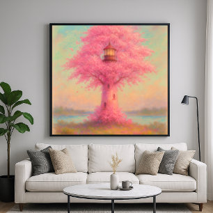 Kirschblüten-Leuchtturm - Pastell-Malstil Poster