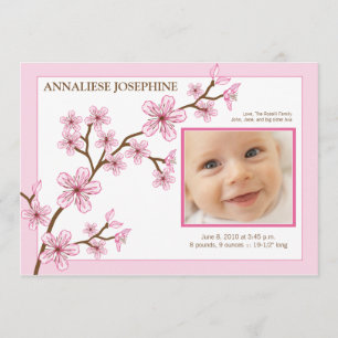 Kirschblüten-Mädchen-Geburtsanzeige : Babyrosa Ankündigung