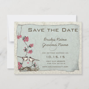 Kirschblüten-Meisen-Damaskus Save-the-Date Einladung