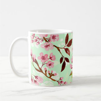 Kirschblüten Minzhintergrund Kaffeemaschine Tasse