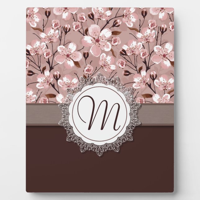 Kirschblüten mit Spitze-Monogramm Fotoplatte (Vorderseite)