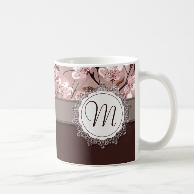 Kirschblüten mit Spitze-Monogramm Tasse (Rechts)