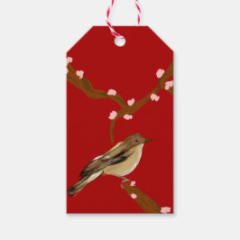 Kirschblüten-Nachtigall-Weinetikett  Geschenkanhänger