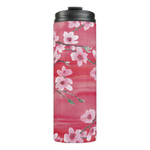 Kirschblüten, nahtlos, Aquarellmuster. Thermosbecher