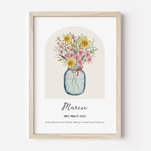 Kirschblüten-Narzissen-Geburtsmonatsblumenposter Poster