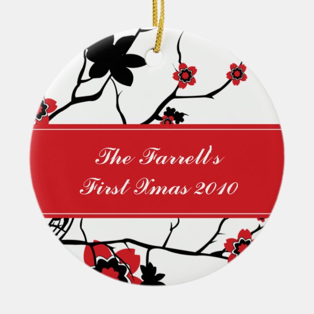 Kirschblüten-Paar-1. Weihnachten Keramikornament (Vorne)