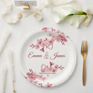 Kirschblüten-Personalisierte Hochzeitspapierteller Pappteller