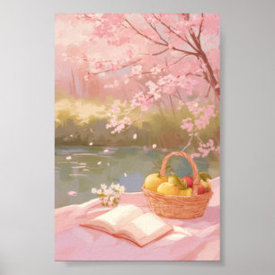 Kirschblüten-Picknick Traumhaftes Rosa Pastell-Wan Poster