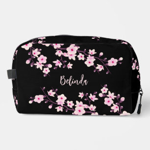 Kirschblüten-Pink-Schwarzes Monogramm Waschbeutel