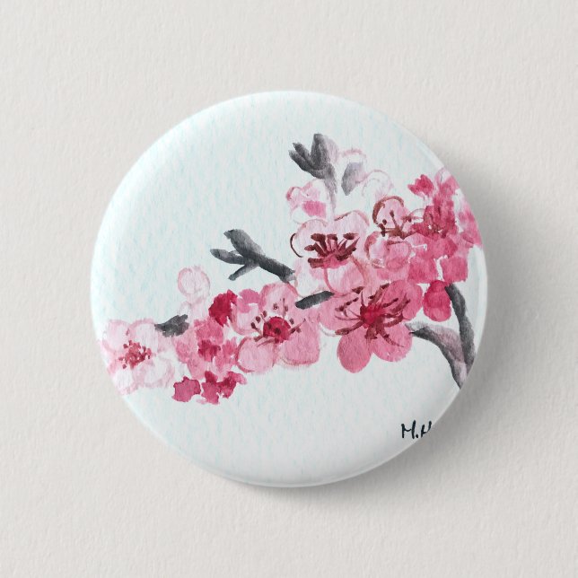 Kirschblüten rosa Blumen Baby Shower Button (Vorderseite)