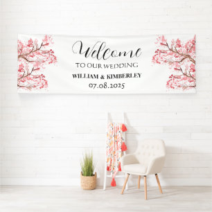 Kirschblüten-Rosa Blumen Rustikale Elegante Hochze Banner