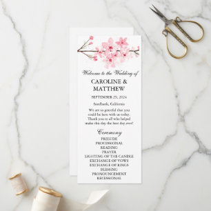 Kirschblüten-Rosa Floral Aquarell-Hochzeit Programm