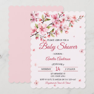 Kirschblüten-Rosa Florales Mädchen-Baby-Shower Einladung