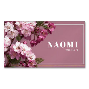 Kirschblüten-Rosa Fuchsie Goldrahmen Floral Magnetische Visitenkarte