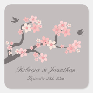 Kirschblüten rosa/grau-quadratische Aufkleber