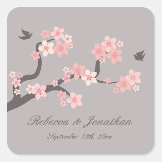 Kirschblüten rosa/grau-quadratische Aufkleber