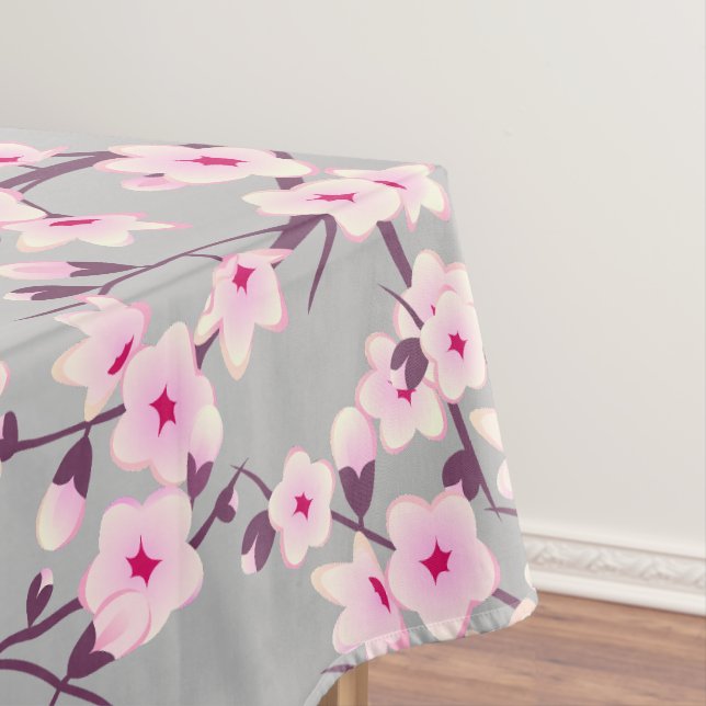 Kirschblüten-Rosa-Graue Floral Tischdecke (Beispiel)