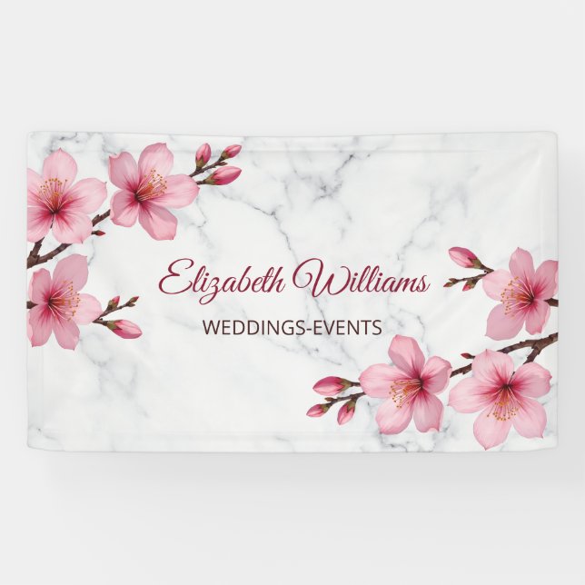 Kirschblüten Rosa Grauer Marmor Banner (Horizontal)