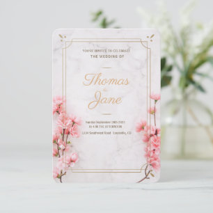 Kirschblüten-Rosa Marmor-Hochzeitseinladung Einladung