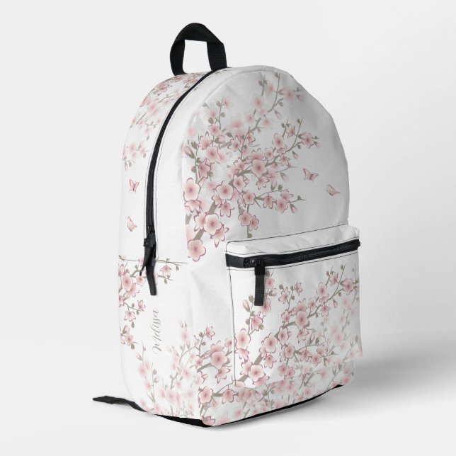 Kirschblüten-Rosa Monogramm Bedruckter Rucksack (Rückseitige Ecke links)