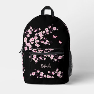 Kirschblüten-Rosa-Schwarzes Monogramm Bedruckter Rucksack
