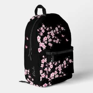 Kirschblüten-Rosa-Schwarzes Monogramm Bedruckter Rucksack
