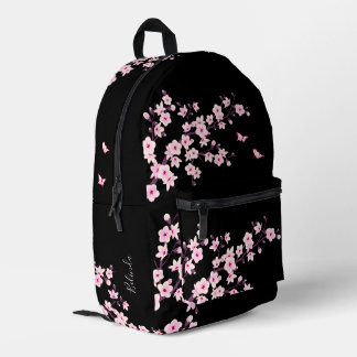 Kirschblüten-Rosa-Schwarzes Monogramm Bedruckter Rucksack