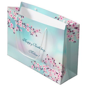 Kirschblüten-rosa Türkis-Geburtstag Große Geschenktüte