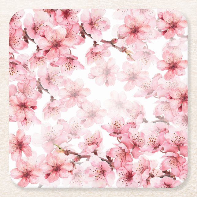 Kirschblüten Rosa Weiß Custom Rechteckiger Pappuntersetzer (Vorderseite)